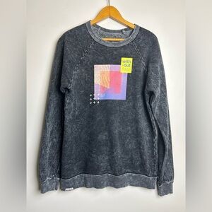 Recreate Sweater Mens L Pullover Fleece Charcoal Black Distressed Street hip-hop